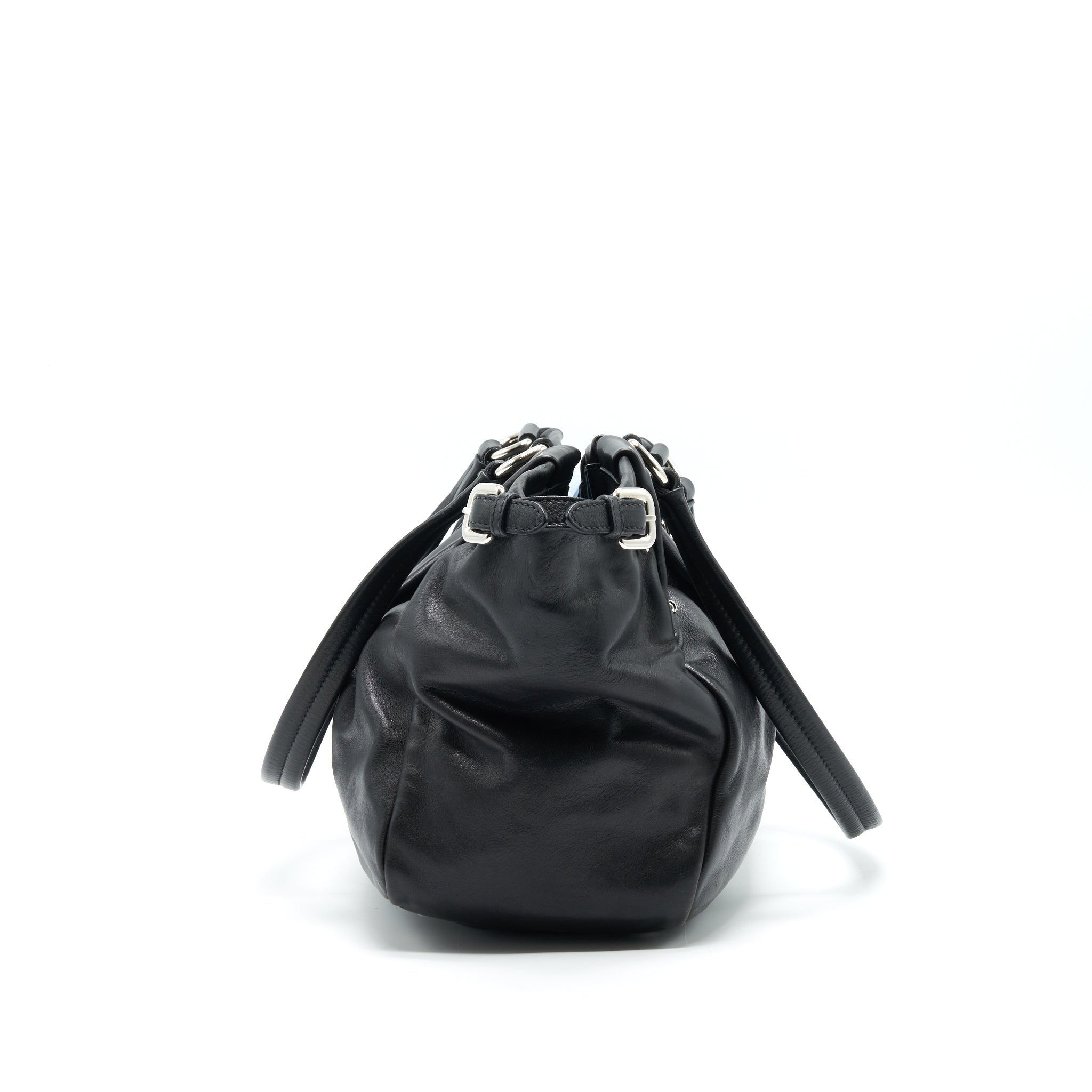 PRADA PRUGNA SOFT CALFSKIN LEATHER SHOPPING TOTE BAG BLACK - Image 3