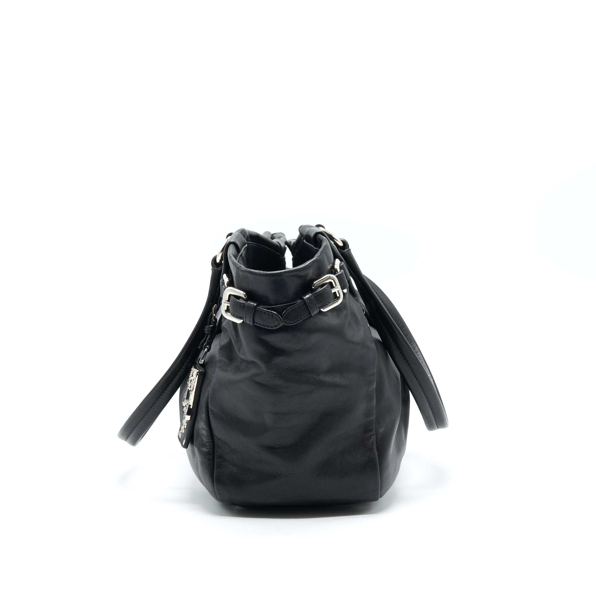 PRADA PRUGNA SOFT CALFSKIN LEATHER SHOPPING TOTE BAG BLACK - Image 4