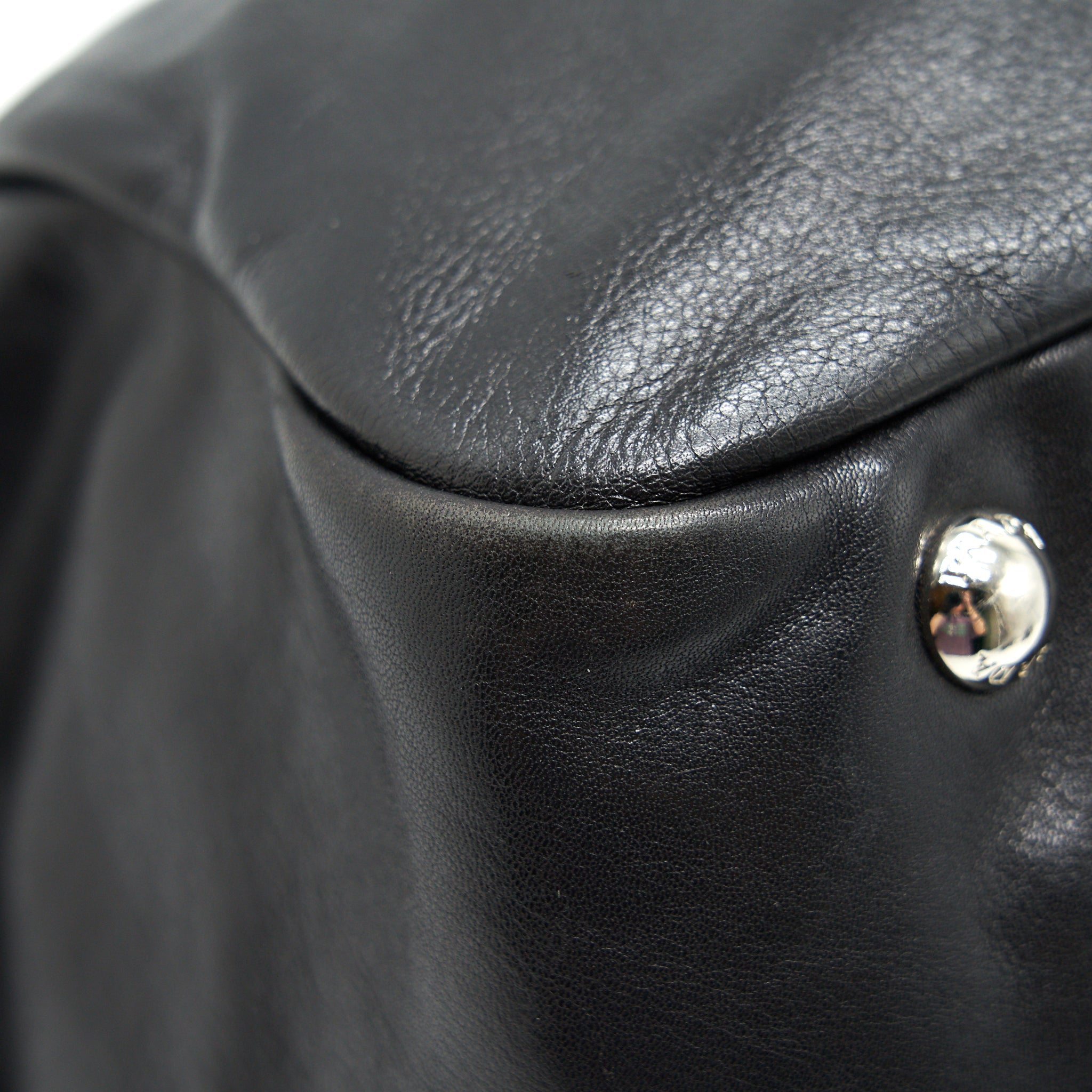 PRADA PRUGNA SOFT CALFSKIN LEATHER SHOPPING TOTE BAG BLACK - Image 7