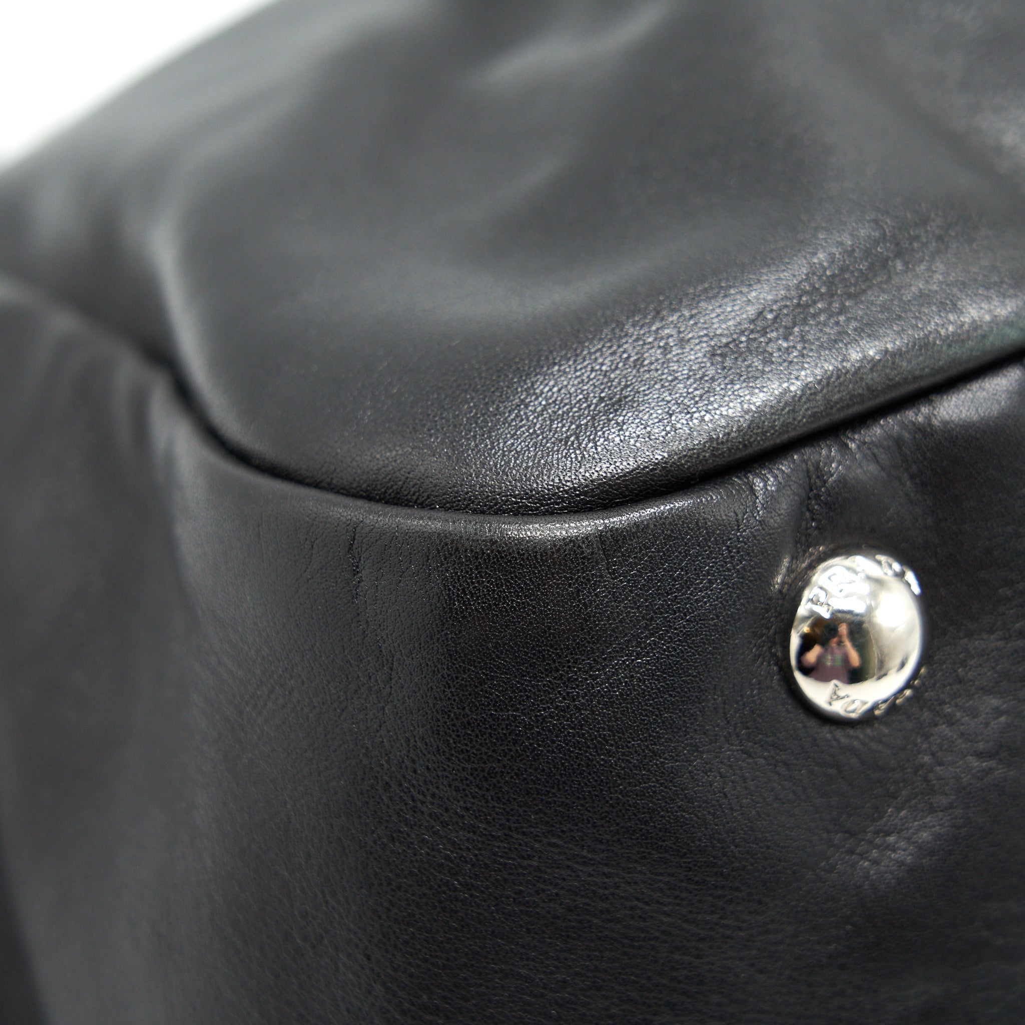 PRADA PRUGNA SOFT CALFSKIN LEATHER SHOPPING TOTE BAG BLACK - Image 9
