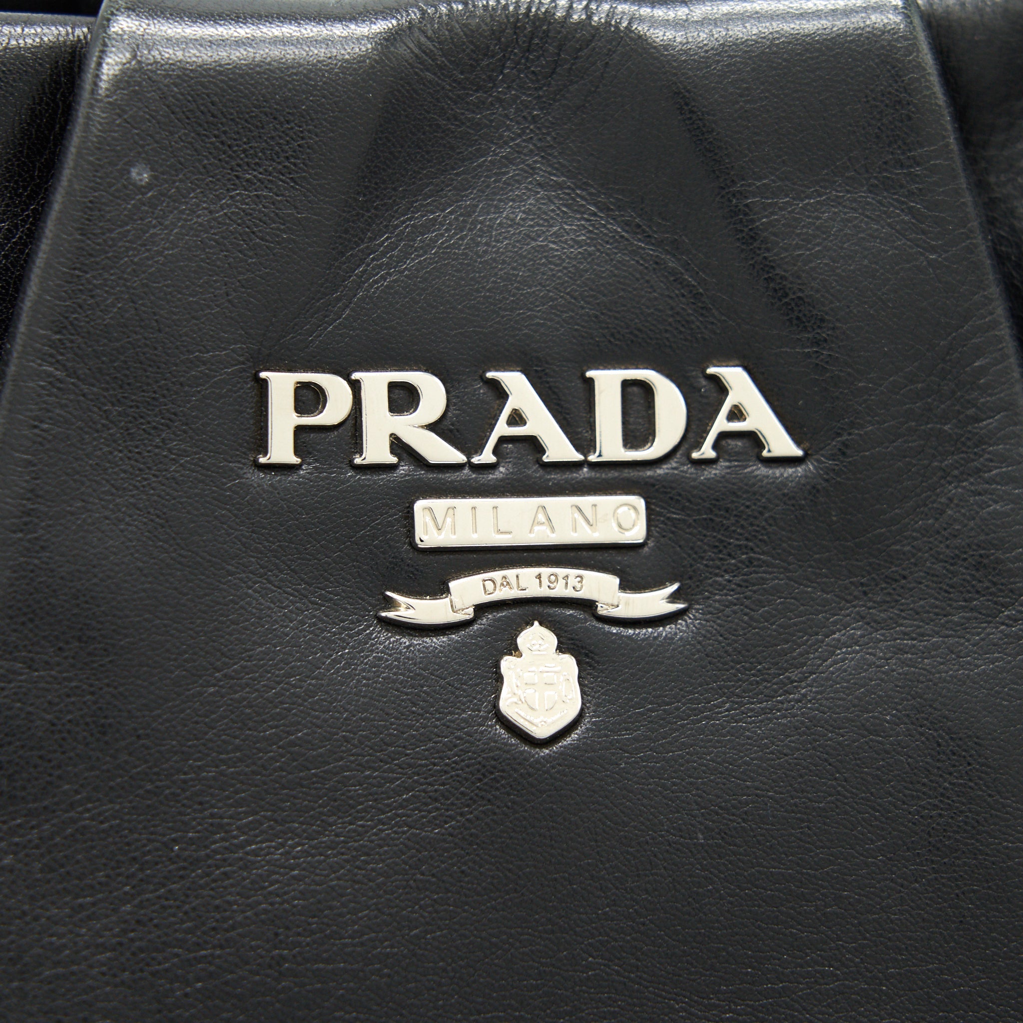 PRADA PRUGNA SOFT CALFSKIN LEATHER SHOPPING TOTE BAG BLACK - Image 12