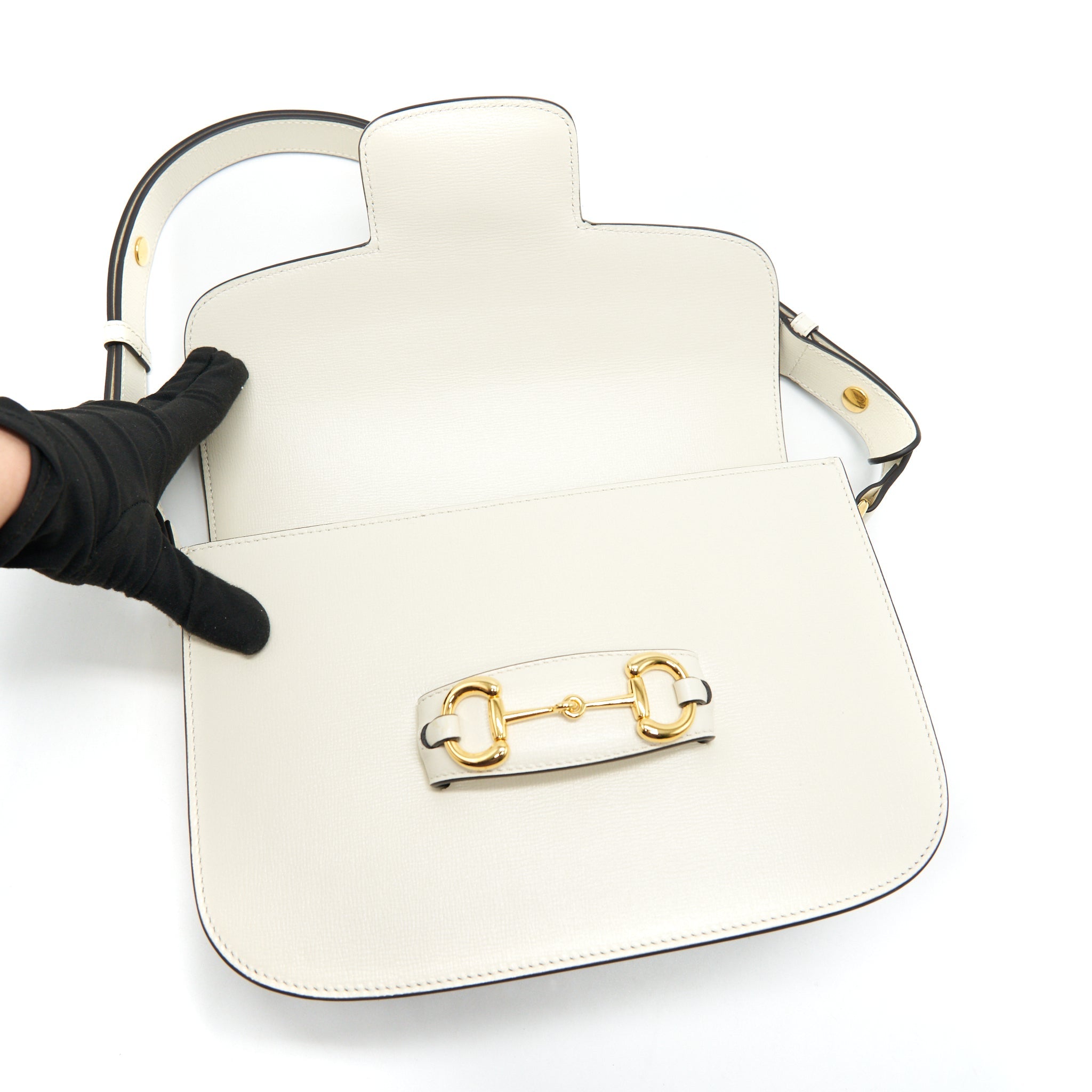 GUCCI 1955 HORSEBIT LEATHER SHOULDER BAG WHITE - Image 8