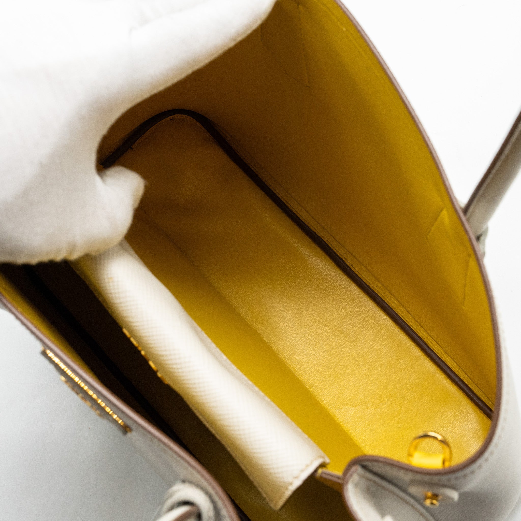 PRADA SMALL SAFFIANO CUIR TOTE BAG CALFSKIN WHITE/YELLOW GHW - Image 13