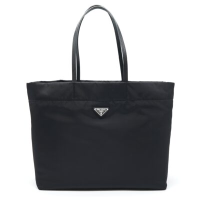 PRADA NYLON TOTE WITH LEATHER HANDLE BLACK SHW