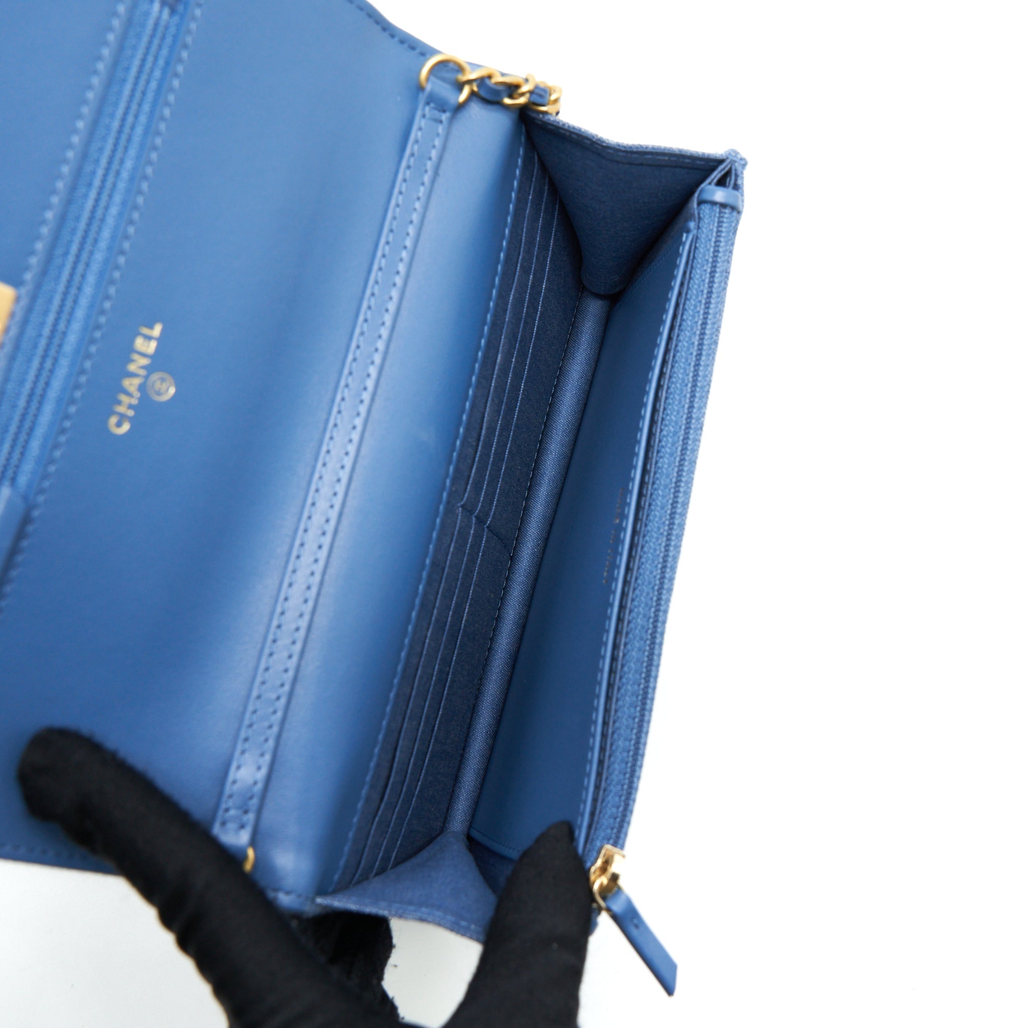 CHANEL PEARL CRUSH WALLET ON CHAIN DENIM BLUE GHW (MICROCHIP) - Image 5