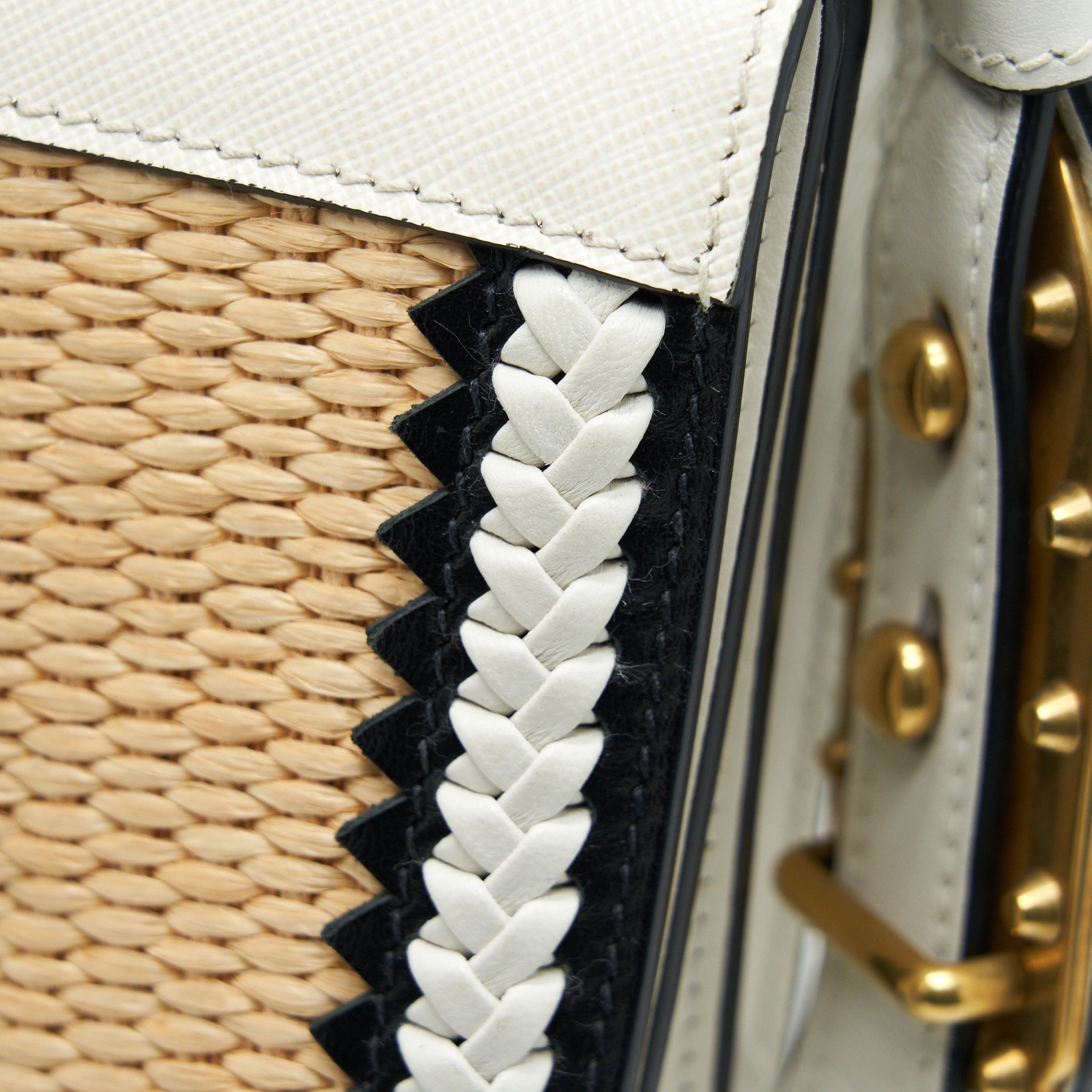 PRADA CITY CALF RAFFIA SAFFIANO CAHIER BAG WHITE - Image 13