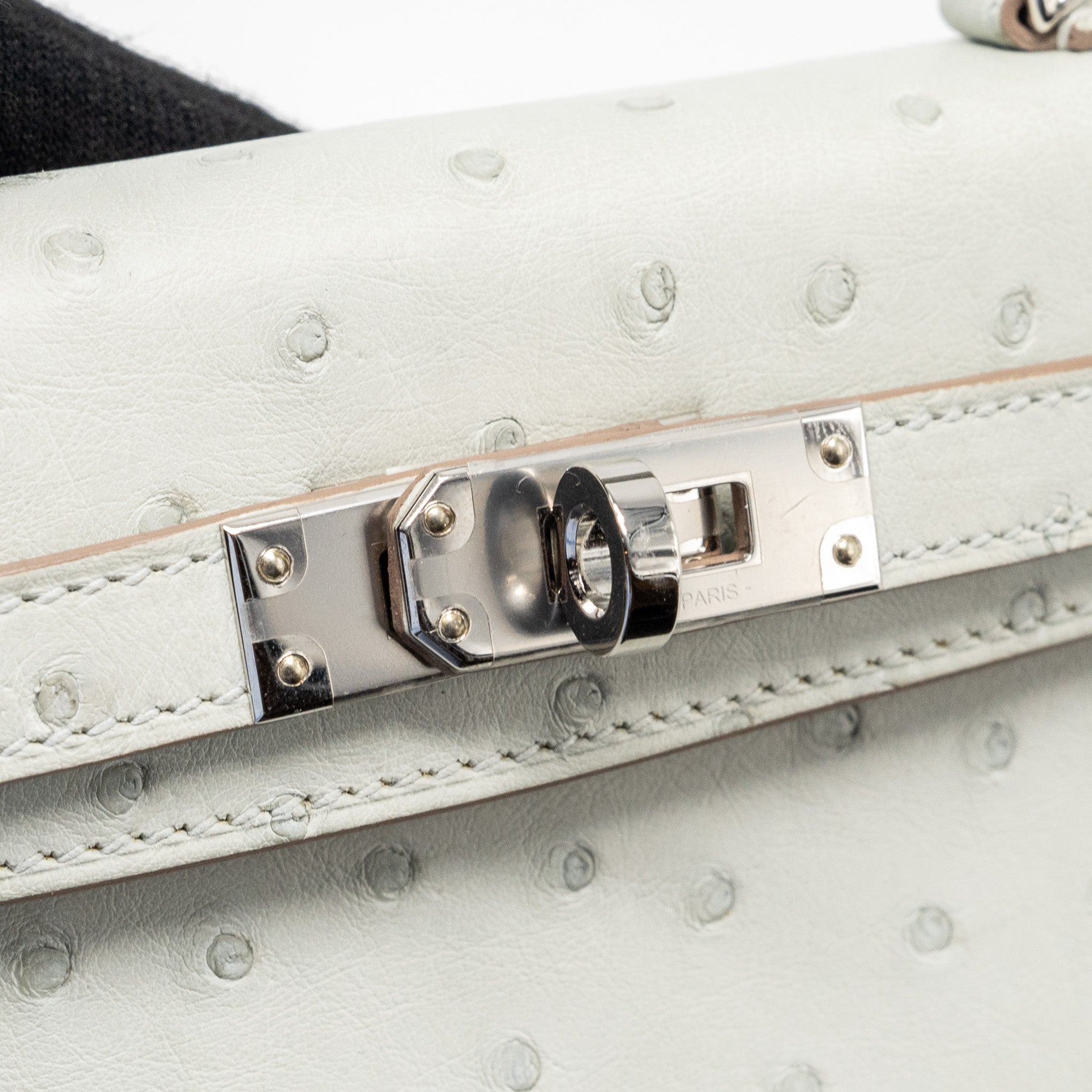 HERMES MINI KELLY II SPECIAL ORDER OSTRICH GRIS PERLE/JAUNE AMBER SHW - Image 9