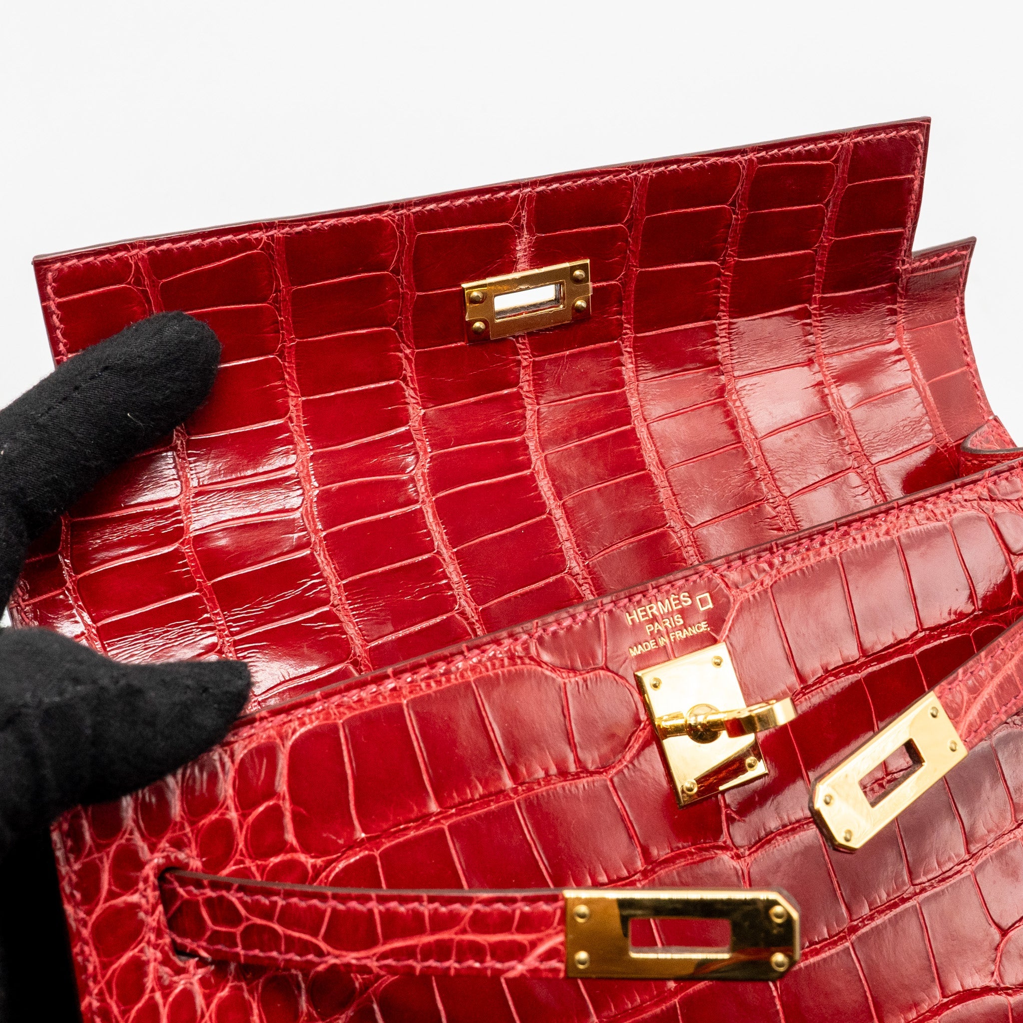 HERMES KELLY 25 CROCODILE POROUS BRAISE GHW - Image 16