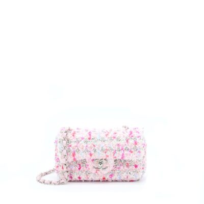 CHANEL SEASONAL MINI RECTANGULAR FLAP BAG TWEED PINK/MULTICOLOUR SHW