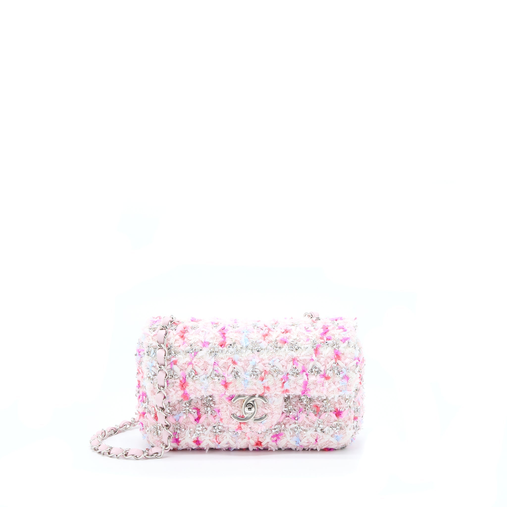 CHANEL SEASONAL MINI RECTANGULAR FLAP BAG TWEED PINK/MULTICOLOUR SHW