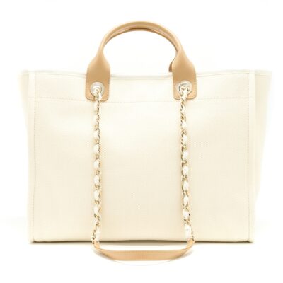 Alternative view of CHANEL DEAUVILLE TOTE BAG IN CREAMY WHITE/ BEIGE GHW