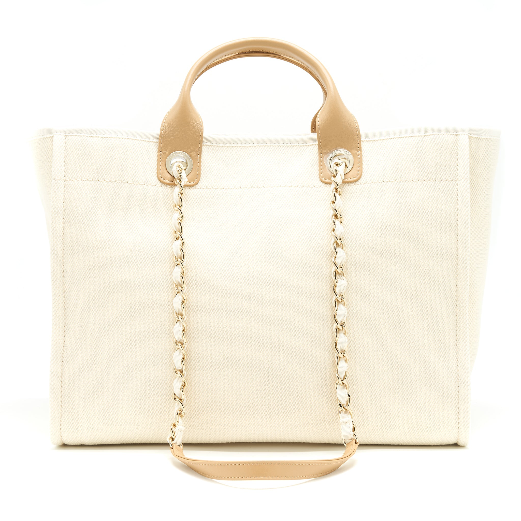 CHANEL DEAUVILLE TOTE BAG IN CREAMY WHITE/ BEIGE GHW - Image 2