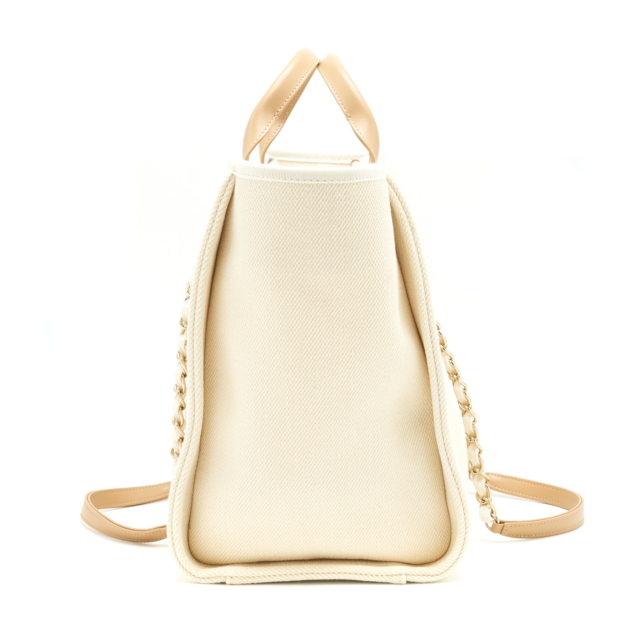 CHANEL DEAUVILLE TOTE BAG IN CREAMY WHITE/ BEIGE GHW - Image 3