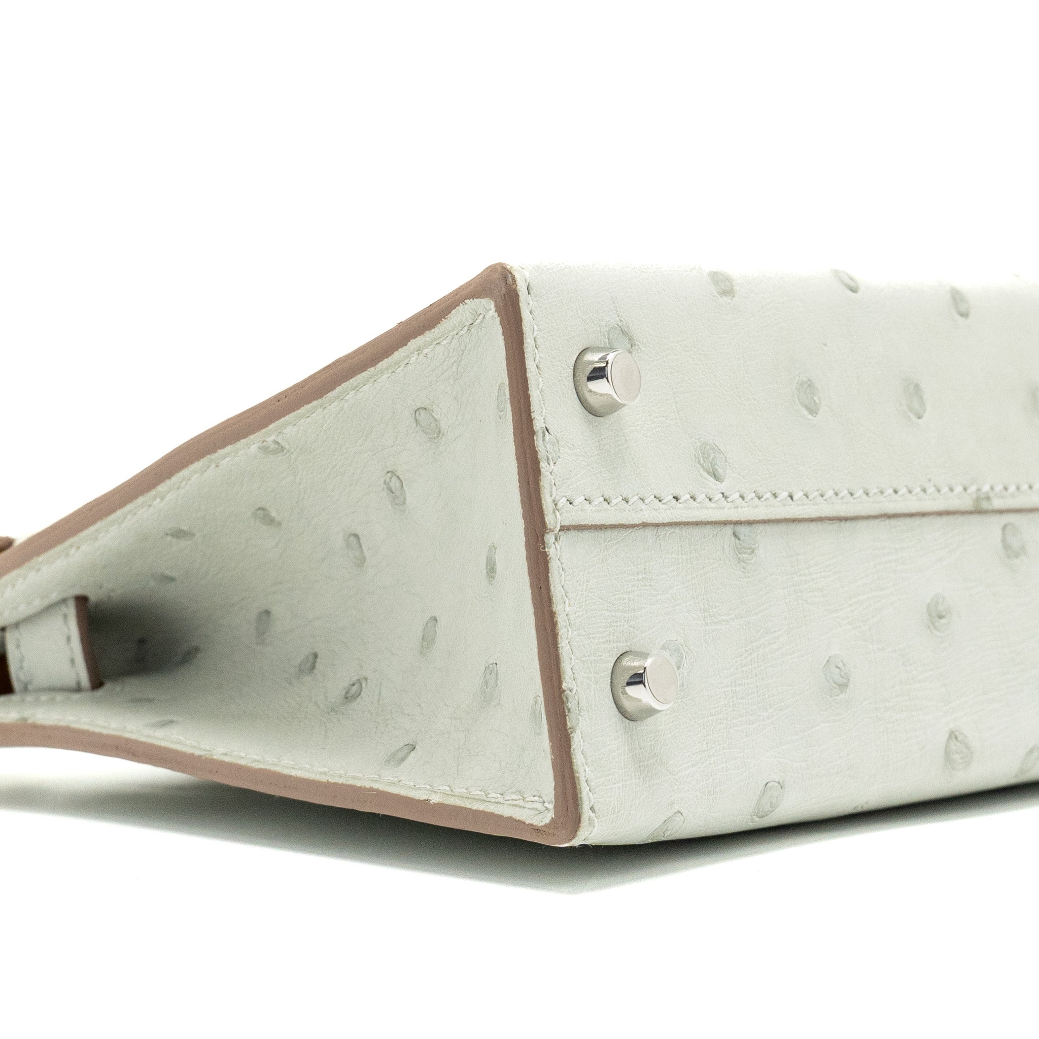 HERMES MINI KELLY II SPECIAL ORDER OSTRICH GRIS PERLE/JAUNE AMBER SHW - Image 7