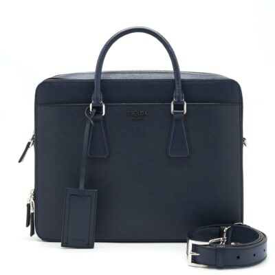 PRADA SAFFIANO BRIEFCASE NAVY SHW