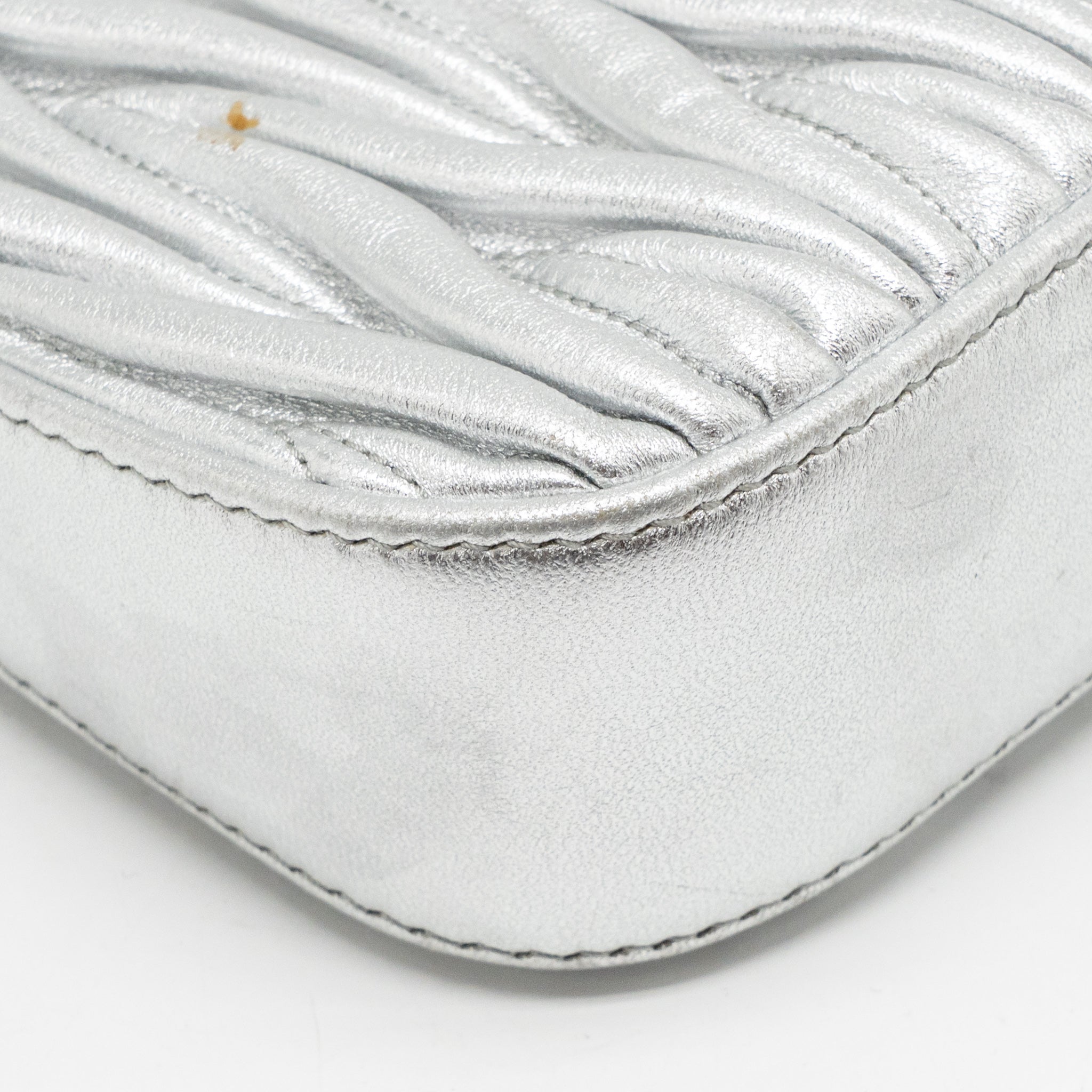 MIU MIU SASSY BAG MATELASSE NAPA LEATHER SILVER SHW - Image 9
