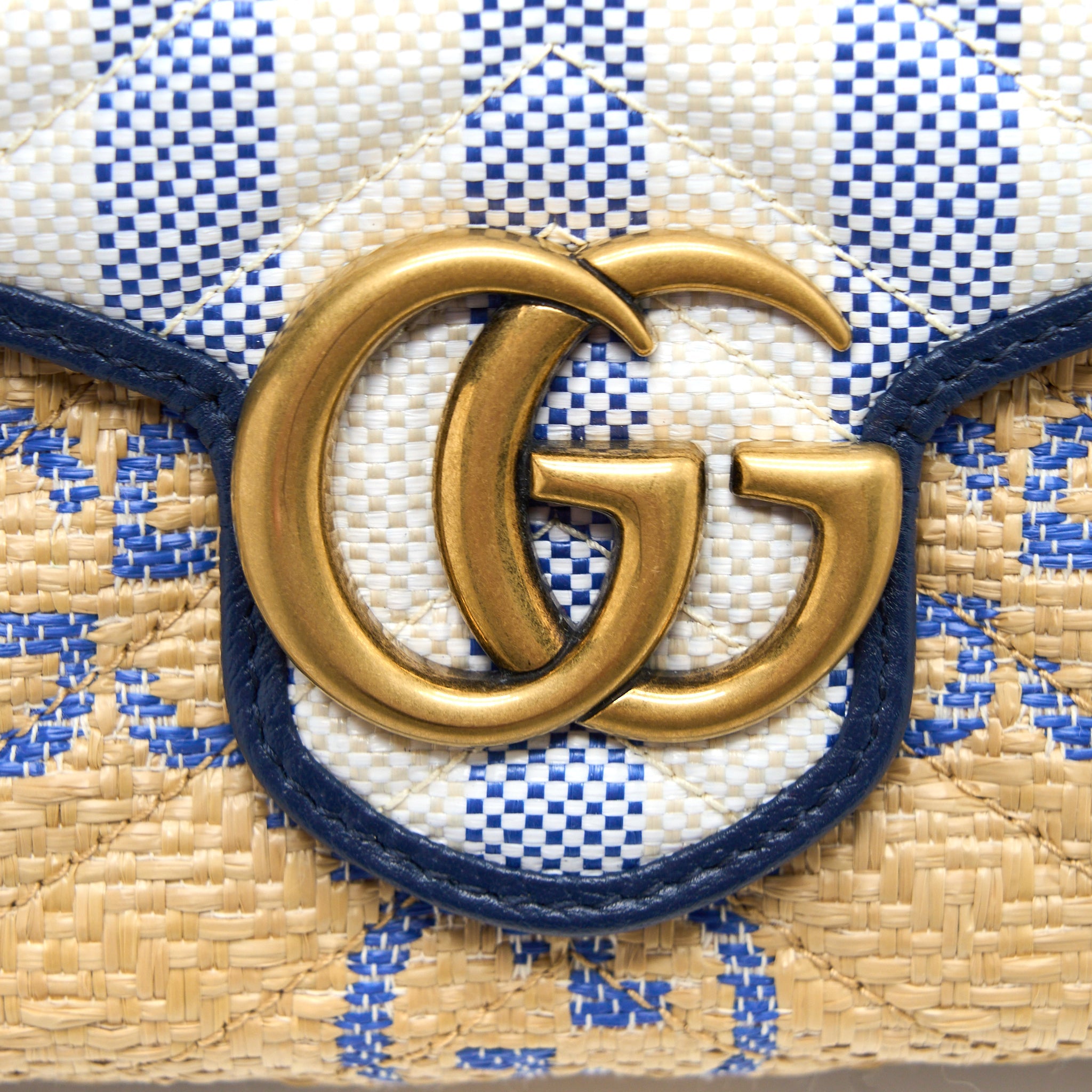GUCCI GG MARMONT FLAP BAG MATELASSE RAFFIA BLUE/MULTICOLOUR BRUSHED GHW - Image 4