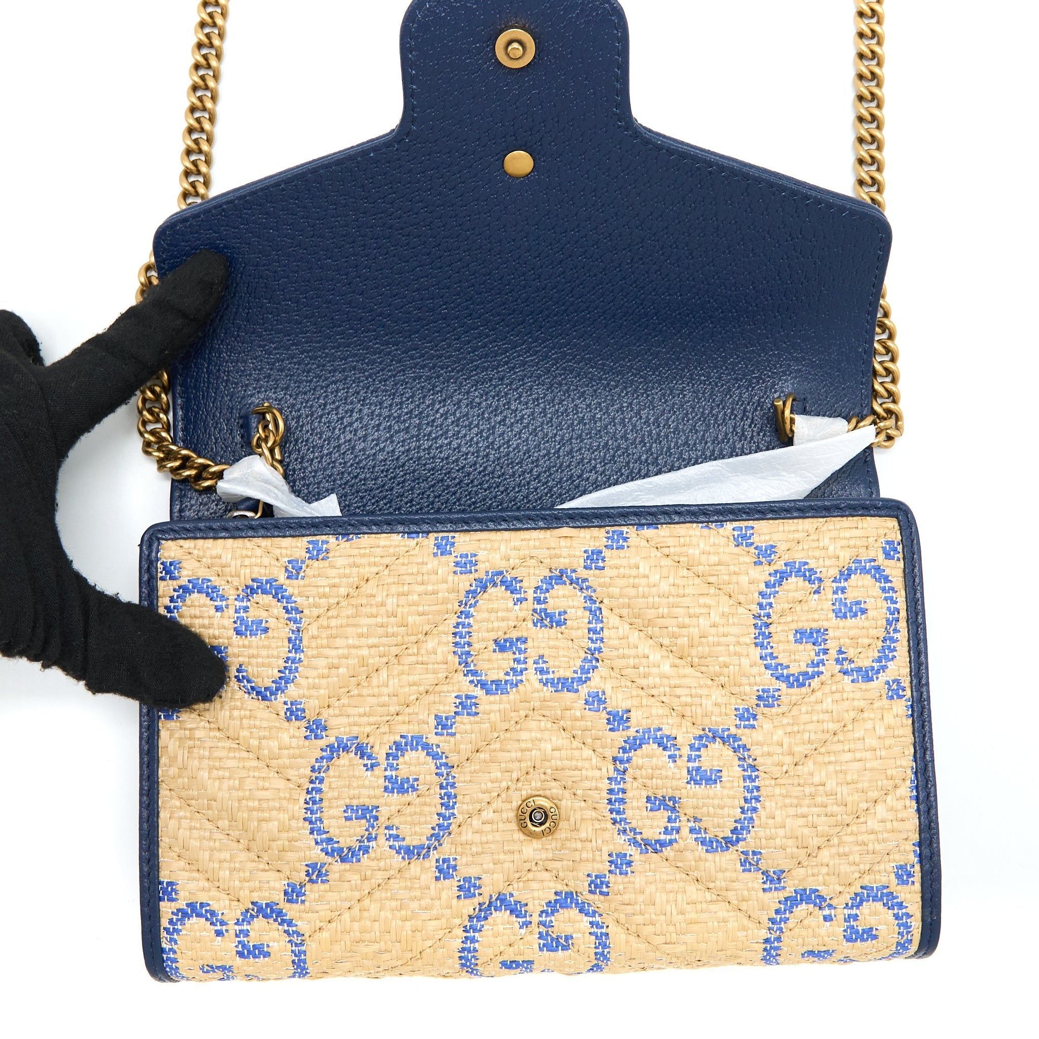 GUCCI GG MARMONT FLAP BAG MATELASSE RAFFIA BLUE/MULTICOLOUR BRUSHED GHW - Image 9