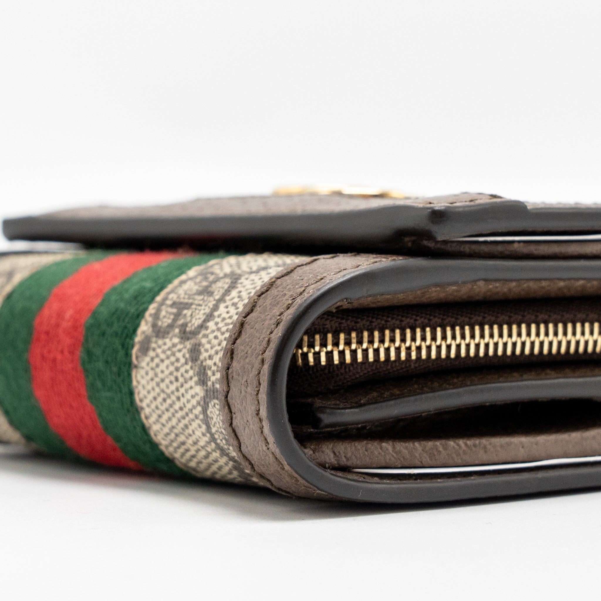 GUCCI OPHIDIA GG COMPACT WALLET CANVAS / CALFSKIN BROWN GHW - Image 7