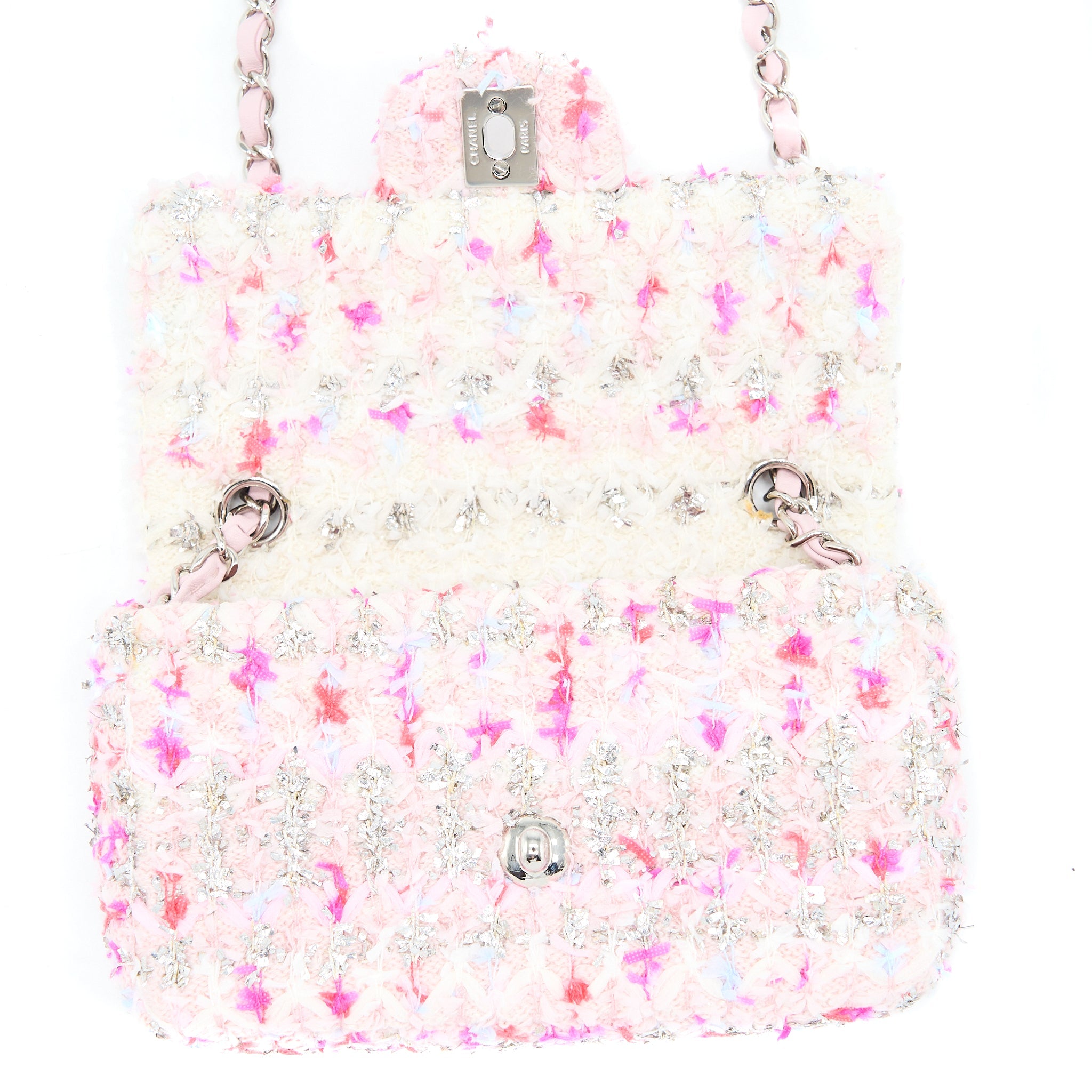 CHANEL SEASONAL MINI RECTANGULAR FLAP BAG TWEED PINK/MULTICOLOUR SHW - Image 10
