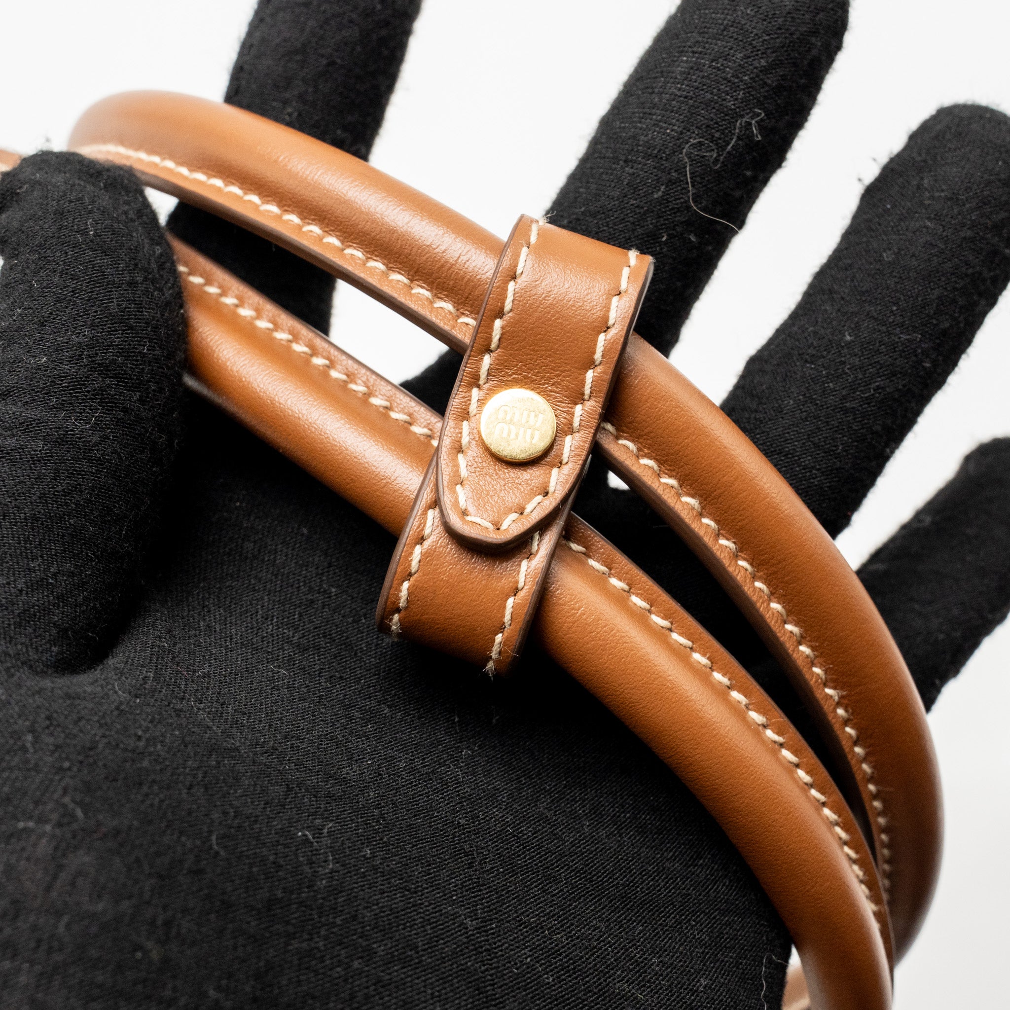 MIU MIU BEAU BAG CANVAS/LEATHER BEIGE/BRANDY GHW - Image 12