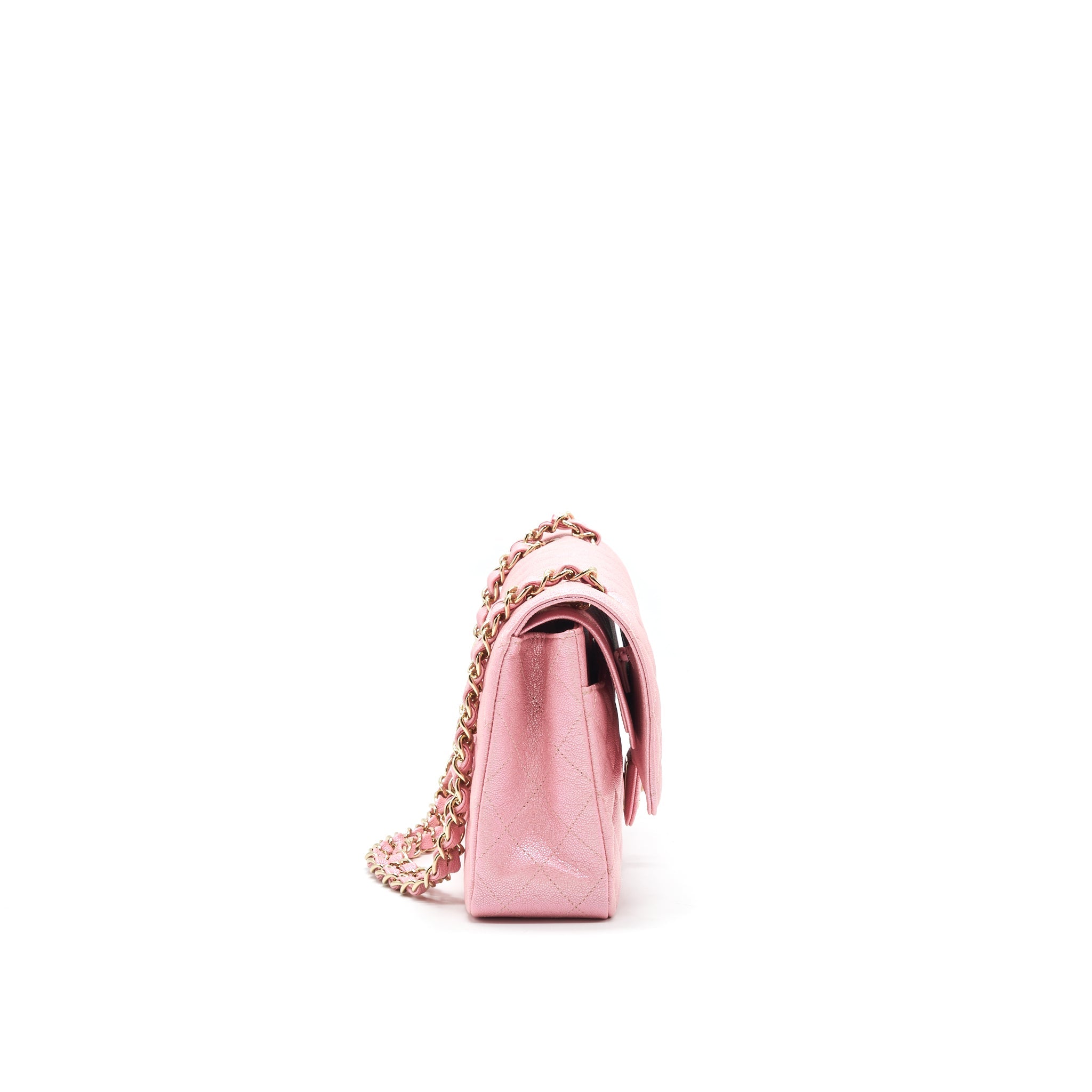 CHANEL IRIDESCENT PEARLY PINK MEDIUM CLASSIC DOUBLE FLAP BAG CAVIAR WITH LGHW - Image 3