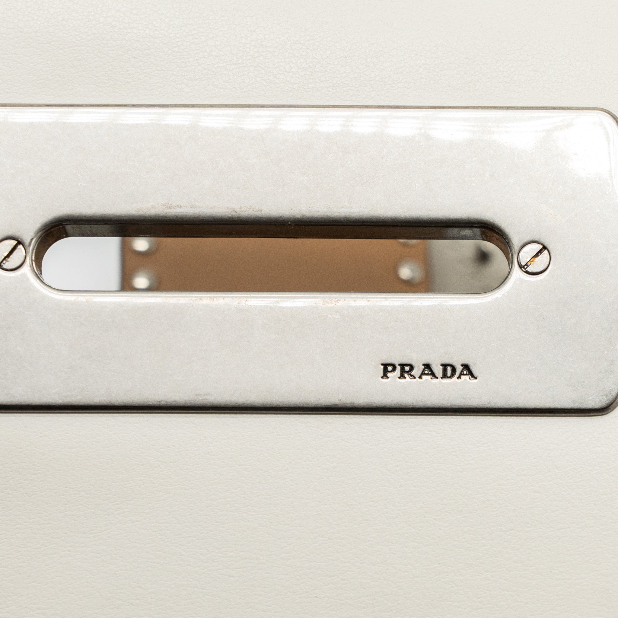 PRADA CAHIER EMBELLISHED TWO-TONE LEATHER SHOULDER BAG WHITE / CARAMEL SHW - Image 13