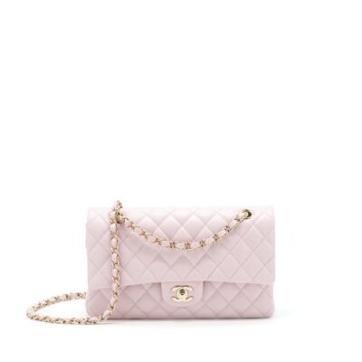 CHANEL MEDIUM CLASSIC DOUBLE FLAP BAG 21S CAVIAR LIGHT PINK LGHW