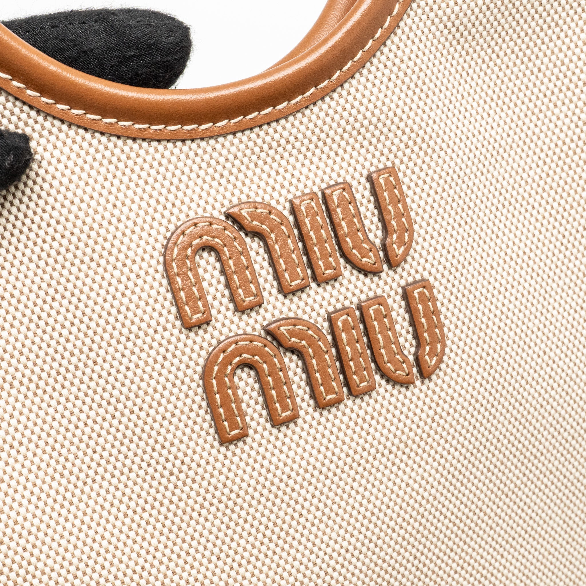 MIU MIU MINI IVY BAG CANVAS/LEATHER BEIGE/BRANDY GHW - Image 11