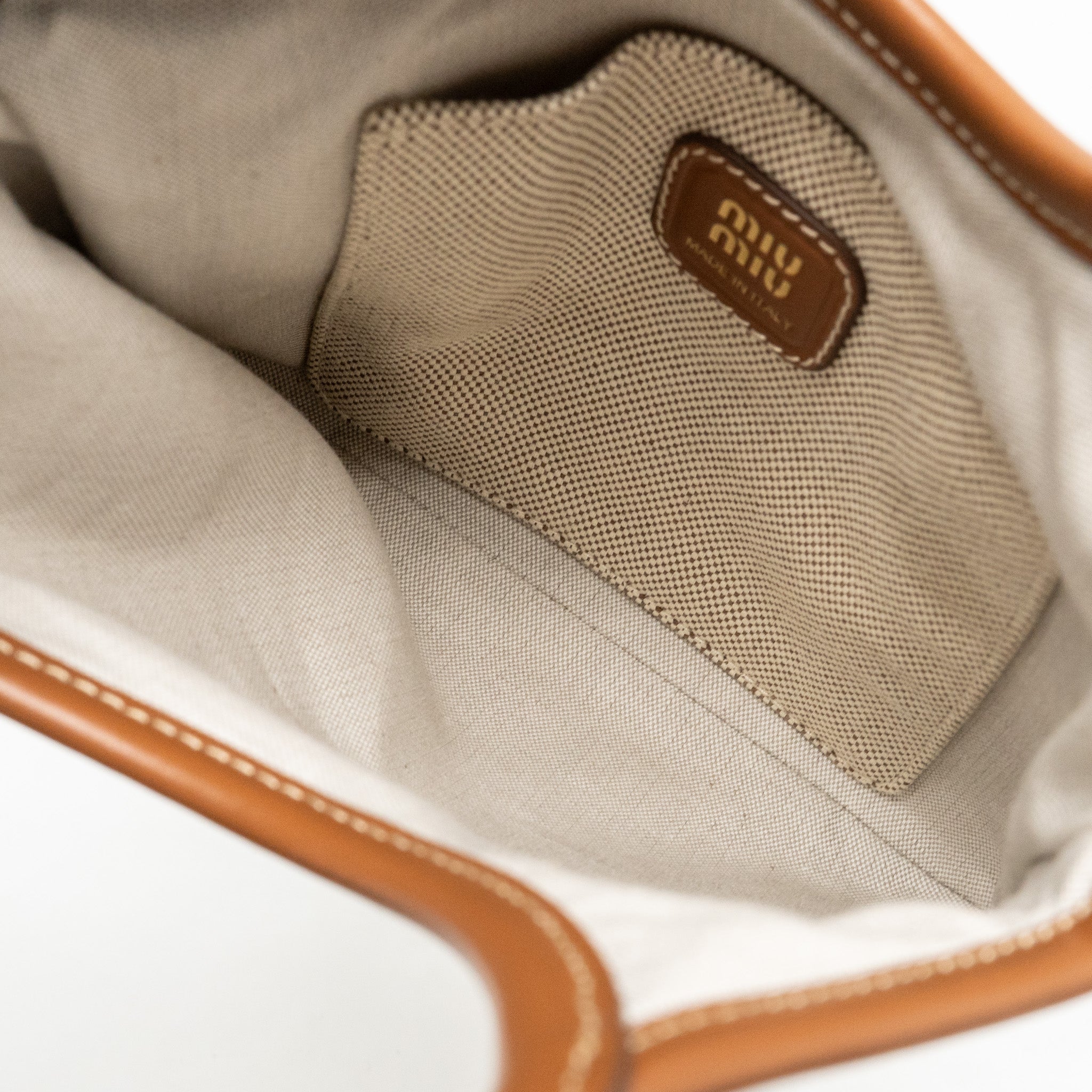 MIU MIU MINI IVY BAG CANVAS/LEATHER BEIGE/BRANDY GHW - Image 12