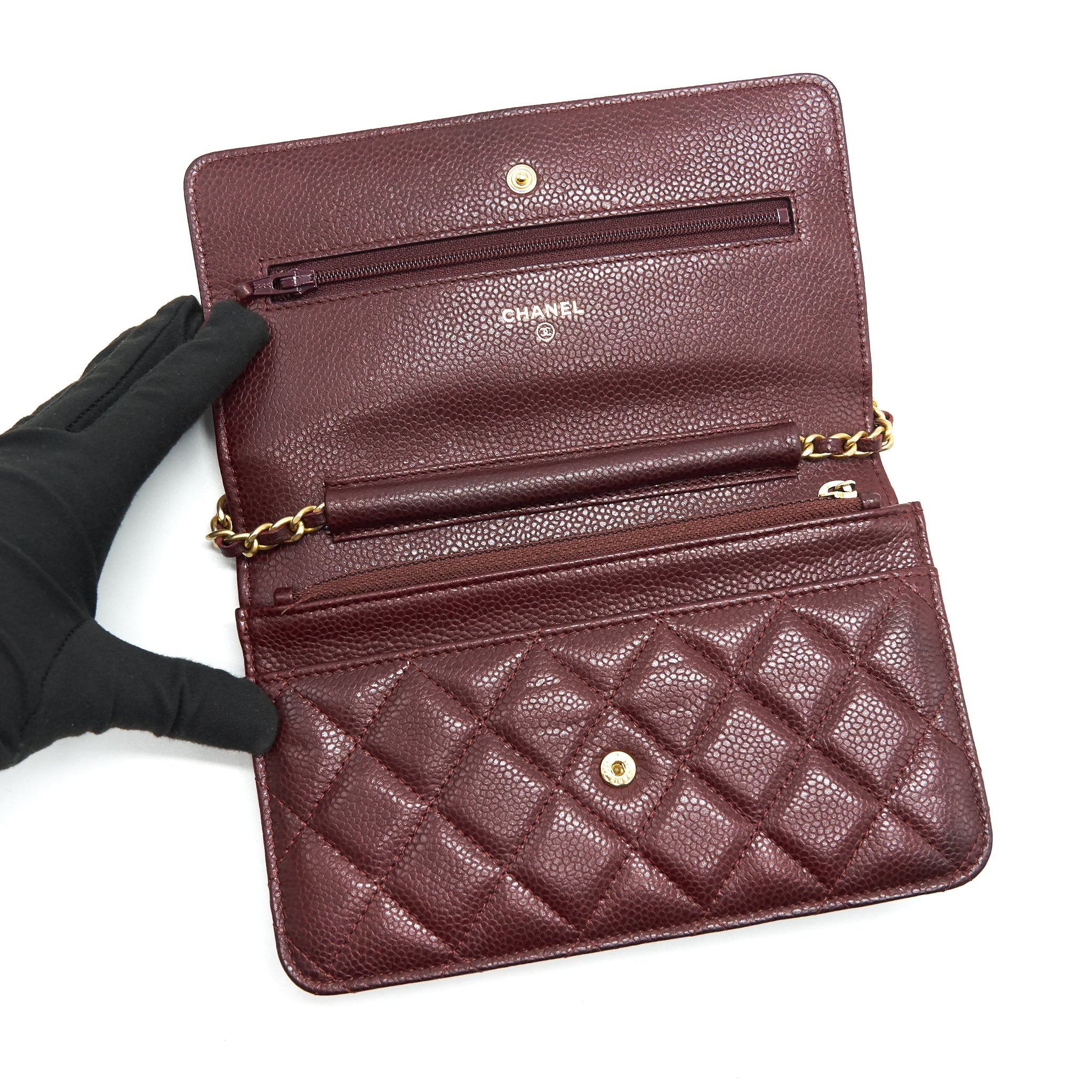 CHANEL BURGUNDY WALLET ON CHAIN CAVIAR GHW - Image 9