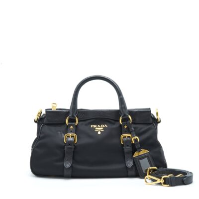 PRADA TESSUTO HANDLE BAG NYLON AND LEATHER BLACK GHW