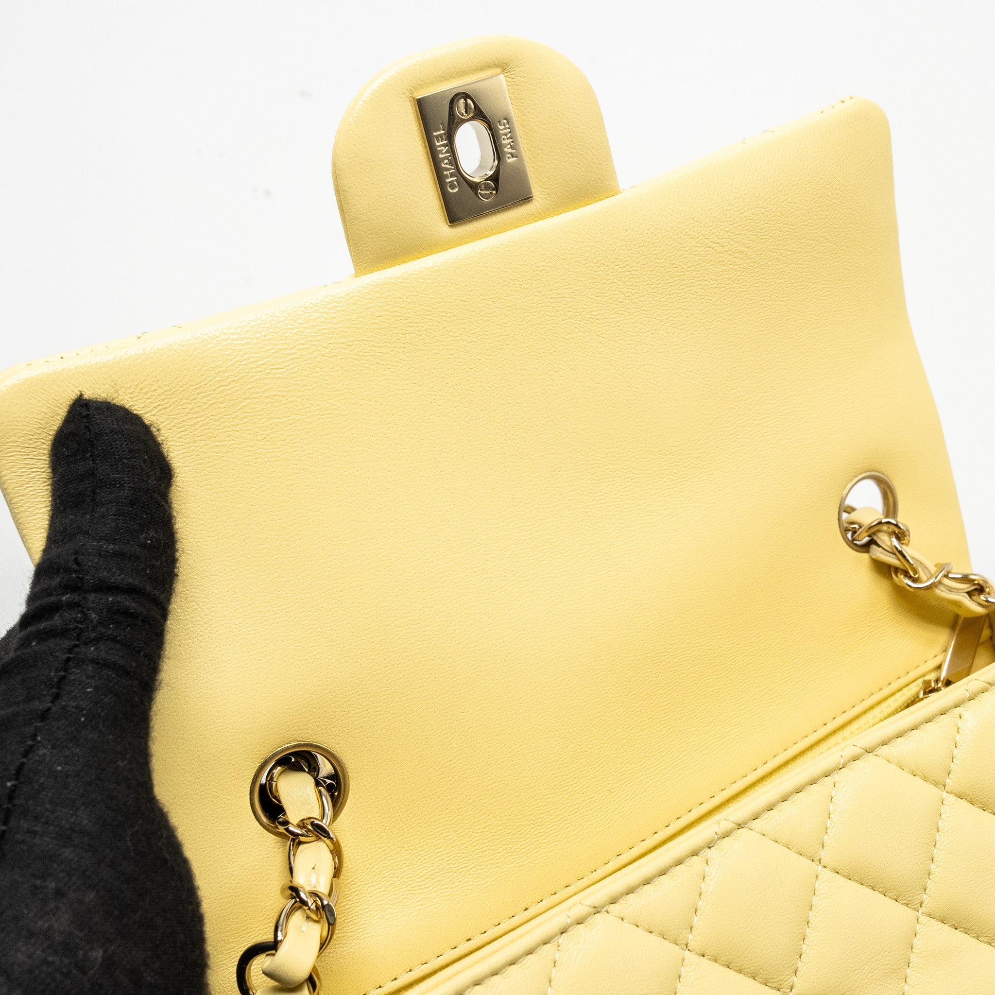 CHANEL MINI RECTANGULAR FLAP BAG LAMBSKIN YELLOW LGHW - Image 15